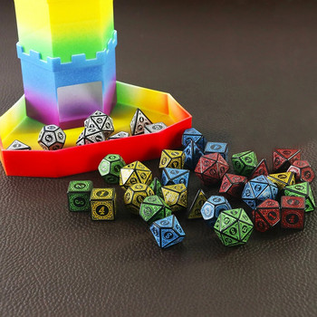 DND Dice Set Polyhedral Dice Висококачествен пластмасов комплект зарове Уникални шарки Невероятни ретро стилове на шрифтове за MTG ролеви игри