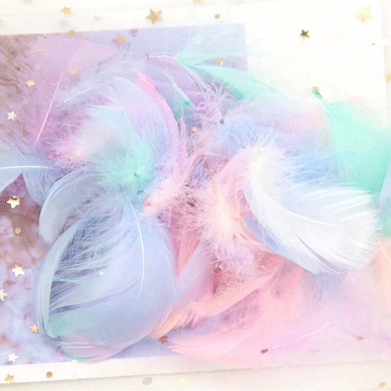 Natūralios žąsies plunksnos 4-8cm Mažos plaukiojančios spalvingos gulbės plunksnos, skirtos rankdarbiams, vestuviniams papuošalams namų dekoravimui, plunksnos 100 vnt.