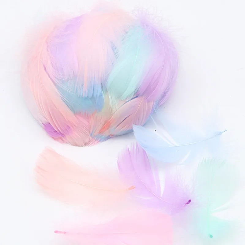 Natūralios žąsies plunksnos 4-8cm Mažos plaukiojančios spalvingos gulbės plunksnos, skirtos rankdarbiams, vestuviniams papuošalams namų dekoravimui, plunksnos 100 vnt.