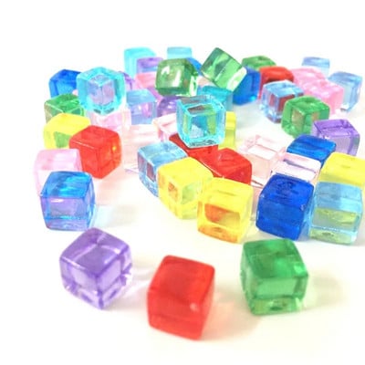 50 buc/set 25 culori 8 mm cub transparent solid, transparent, pătrat, zaruri de cristal colorate, piesă de șah, sită în unghi drept pentru joc de puzzle