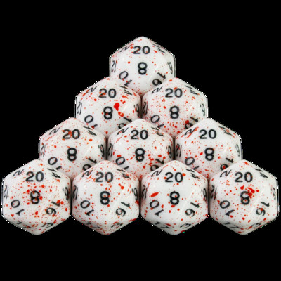 „Dormia“ kauliukų DND priedai, nepermatomi balti akriliniai daugiakampiai kauliukų rinkinys su specialiu kraujo efektu, skirtas stalo stalo vaidmenų žaidimui