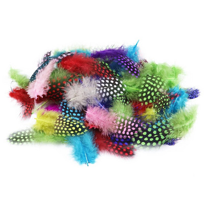 Mažos perlinės vištos fazano plunksnos Natūralios plunksnos dėmėtos, laisvos 5–8 cm plunksnos, skirtos amatams su baltais taškeliais, plunksnomis