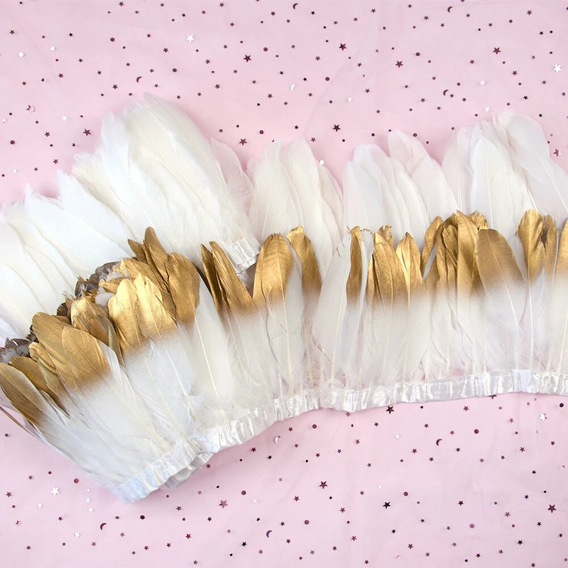 Veleprodaja Zlatno Srebrno guščje perje Obrub resama Ukrasi vjenčanica Perje za rukotvorine Traka od guščijeg perja Diy dodaci