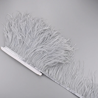 Panglică cu pene de struț pe bandă de 10-15 cm, 4-6" lungă, cu pene albe, decorațiuni pentru haine, decorațiuni de flecos