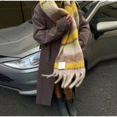 Eșarfă de cașmir pentru femei, iarnă, căldură, dungi șal, lux lung, îngroșat, mohair, curcubeu, eșarfe, ciucuri contrastante, înveliș de modă