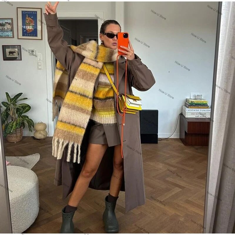 Naiste Kašmiir Sall Talvine Soe Triibud Sall Luksuslik Pika Paksendatud Mohäärist Vikerkaar Sallid Kontrastsed Tutid Moeümbris