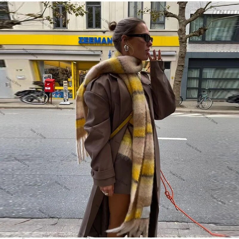 Naiste Kašmiir Sall Talvine Soe Triibud Sall Luksuslik Pika Paksendatud Mohäärist Vikerkaar Sallid Kontrastsed Tutid Moeümbris