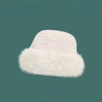 Χειμερινό καπέλο για Γυναικείο καπέλο από ψεύτικη γούνα Χνουδωτό καπέλο για γυναίκες Πολυτελές βελούδινο βελούδινο καπέλο με γούνα χιονιού Καπέλο κουβά Μαλακό καπέλο Panama