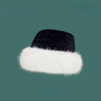 Зимна шапка за жени с изкуствена кожа Пухкава шапка с кофа за жени Луксозна плюшена шапка с кофа от снежна козина Мека шапка с панама