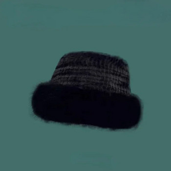 Зимна шапка за жени с изкуствена кожа Пухкава шапка с кофа за жени Луксозна плюшена шапка с кофа от снежна козина Мека шапка с панама