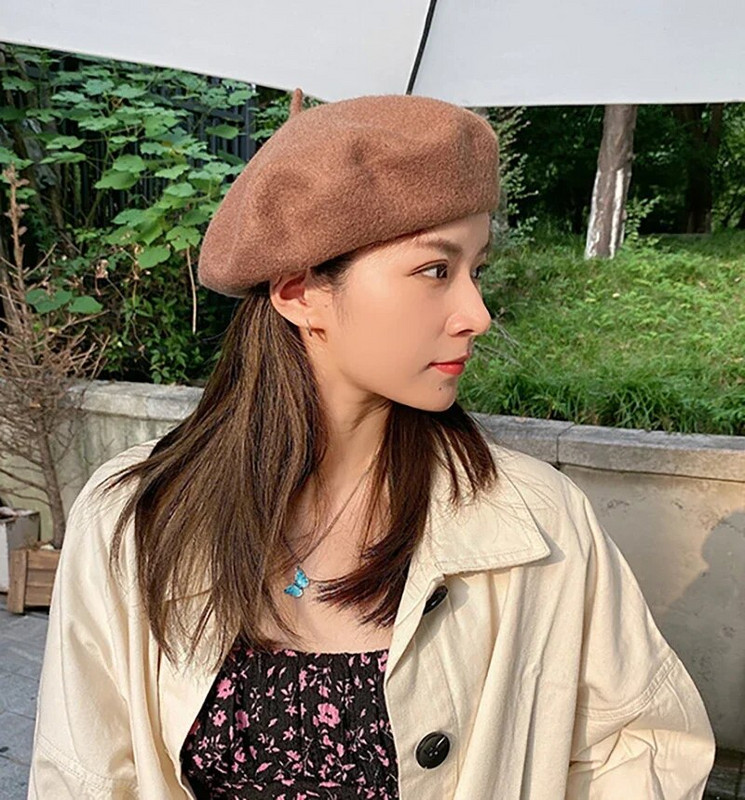 Žieminė 100 % vilnos beretės kepurė Moteris Mergina Žiema Lauke Dailininkė Dailininkė Kepurė prancūziška moliūgų kepurė beretė Stora šilta vilnonė moliūgų kepurė