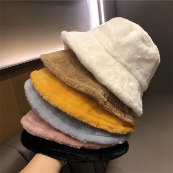 Χειμερινά βελούδινα καπέλα κουβά για γυναίκες Χοντρό χοντρό ζεστό Panama καπέλο μασίφ Leopard Soft Faux Fur Lady Girls Streetwear Fisherman Hat