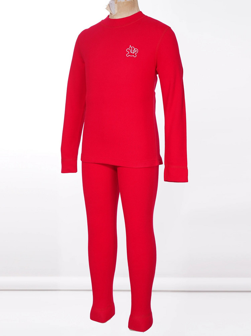 Гореща есен за деца Момичета Момчета Комплект термо бельо от две части Едноцветен основен слой Тениска с кръгло деколте и дълъг ръкав с клин