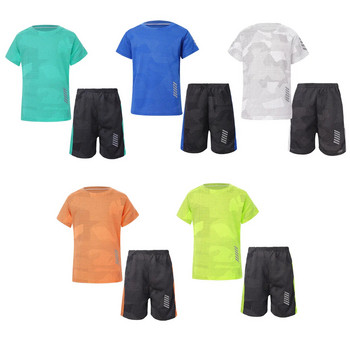 Детски комплект за бягане за момчета Бързосъхнещ спортен костюм Тениска с къс ръкав Комплект шорти Футбол Баскетбол Игра Тренировка Спортно облекло