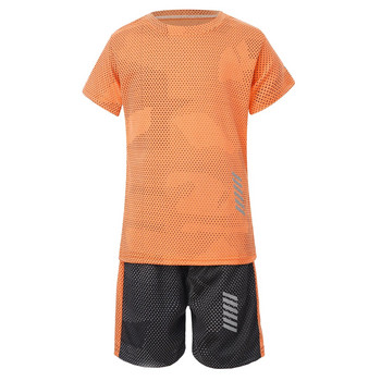 Детски комплект за бягане за момчета Бързосъхнещ спортен костюм Тениска с къс ръкав Комплект шорти Футбол Баскетбол Игра Тренировка Спортно облекло