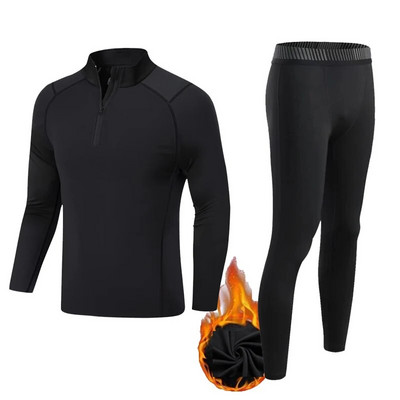 Gyerekek téli magas galléros sportfelső hosszú ujjú ingek kompressziós leggings férfi polár termál fehérnemű edzés második bőr
