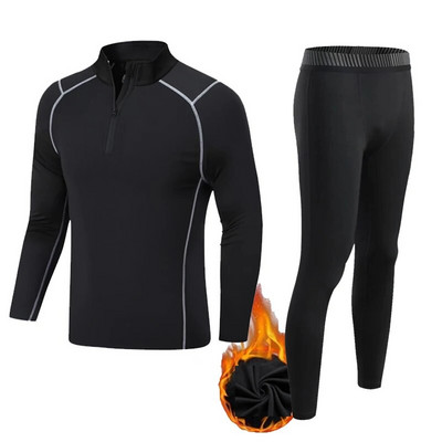 Gyerekek téli magas galléros sportfelső hosszú ujjú ingek kompressziós leggings férfi polár termál fehérnemű edzés második bőr