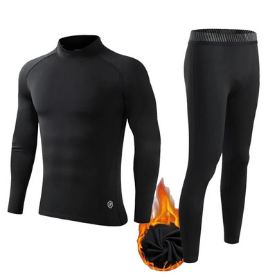 Gyerekek téli magas galléros sportfelső hosszú ujjú ingek kompressziós leggings férfi polár termál fehérnemű edzés második bőr