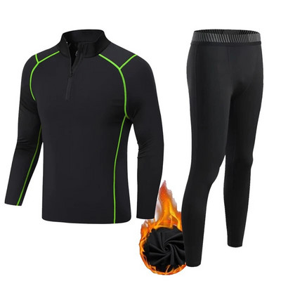 Gyerekek téli magas galléros sportfelső hosszú ujjú ingek kompressziós leggings férfi polár termál fehérnemű edzés második bőr