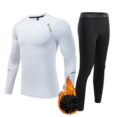 Gyerekek téli magas galléros sportfelső hosszú ujjú ingek kompressziós leggings férfi polár termál fehérnemű edzés második bőr