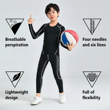 Παιδική φόρμα για αγόρια, Αθλητικά Γρήγορη Στέγνωμα με Συμπίεση για Τρέξιμο, Μπάσκετ, Γυμναστήριο, Παιδικά Θερμικά Εσώρουχα
