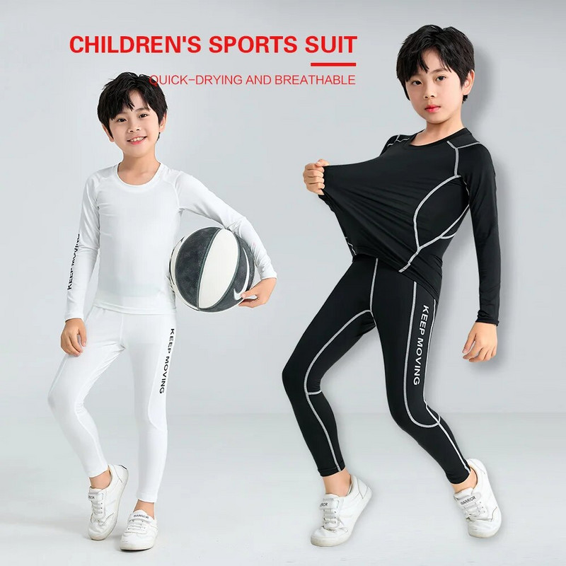 Детски анцуг за момче, Бързосъхнещо спортно облекло с компресия за бягане, баскетбол, фитнес, детско термо бельо