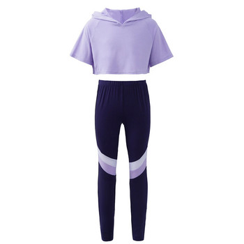 Παιδικά κοριτσίστικα αθλητικά κοστούμια μοντέρνα χορευτικά ρούχα γυμναστικής γυμναστικής Σετ φόρμας φούτερ με φούτερ μπλούζες και παντελόνια κολάν