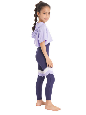 Детски спортен костюм за момичета, облекло за модерни танци, екипи за тренировка, гимнастика, комплект анцуг, суитчър с качулка, горнища и панталони, клинове