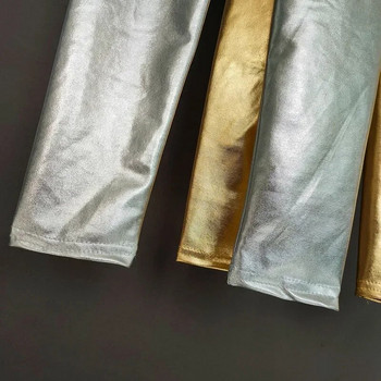 Χρυσό ασημί κολάν παιδικό παντελόνι κορίτσια Άνοιξη φθινόπωρο Παιδικά ελαστικά κολάν από συνθετικό δέρμα Skinny Pencil Παντελόνι Κοριτσίστικο κολάν