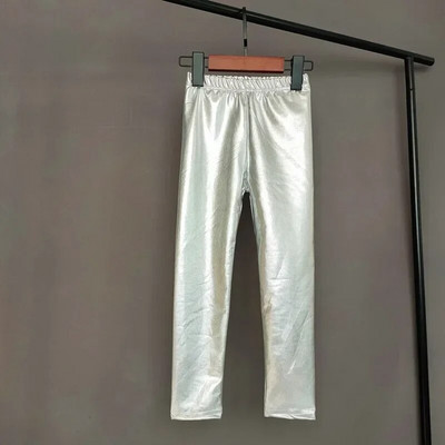 Auksinės sidabrinės antblauzdžiai vaikiškos kelnės mergaičių pavasario rudens vaikams elastinės dirbtinės odos antblauzdžiai siauros pieštukų kelnės Mergaičių antblauzdžiai