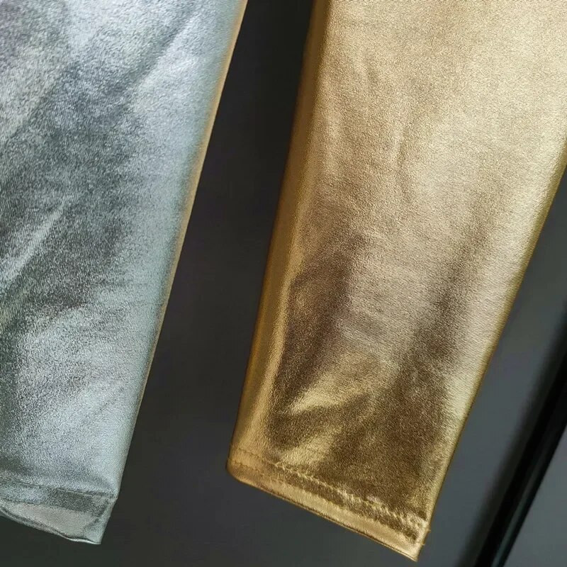 Auksinės sidabrinės antblauzdžiai vaikiškos kelnės mergaičių pavasario rudens vaikams elastinės dirbtinės odos antblauzdžiai siauros pieštukų kelnės Mergaičių antblauzdžiai