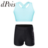 Детско горнище за момичета с къси панталони Спортни костюми Детски комплекти за фитнес за балет, танци, гимнастика Екипировка 2 бр. Летни тренировъчни дрехи