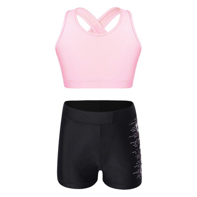 Детско горнище за момичета с къси панталони Спортни костюми Детски комплекти за фитнес за балет, танци, гимнастика Екипировка 2 бр. Летни тренировъчни дрехи