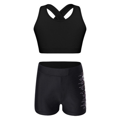 Детско горнище за момичета с къси панталони Спортни костюми Детски комплекти за фитнес за балет, танци, гимнастика Екипировка 2 бр. Летни тренировъчни дрехи