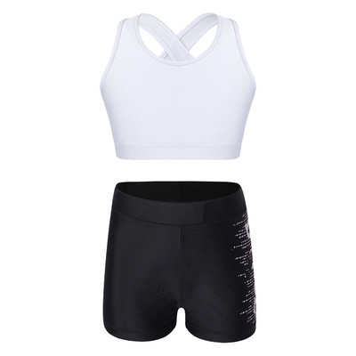 Детско горнище за момичета с къси панталони Спортни костюми Детски комплекти за фитнес за балет, танци, гимнастика Екипировка 2 бр. Летни тренировъчни дрехи