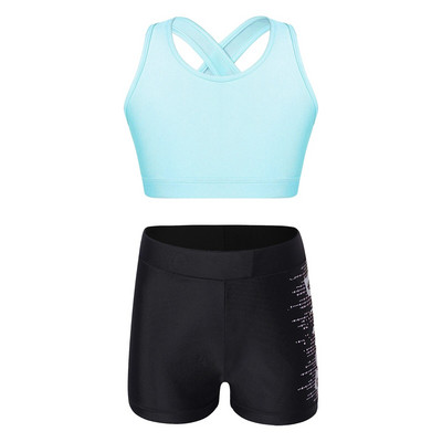 Детско горнище за момичета с къси панталони Спортни костюми Детски комплекти за фитнес за балет, танци, гимнастика Екипировка 2 бр. Летни тренировъчни дрехи