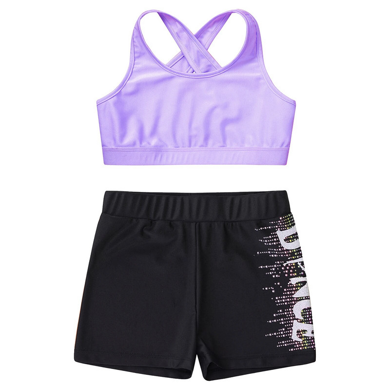 Детско горнище за момичета с къси панталони Спортни костюми Детски комплекти за фитнес за балет, танци, гимнастика Екипировка 2 бр. Летни тренировъчни дрехи