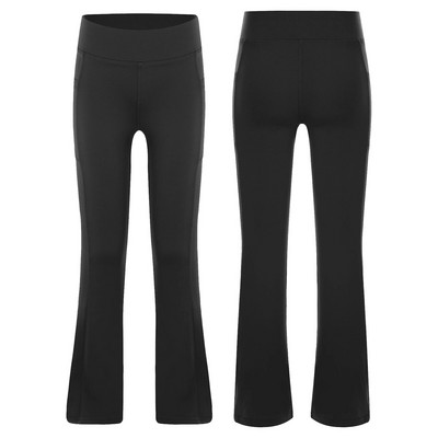 2023 Детски момичета Йога панталони с висока талия Едноцветни спортни клинове с камбанка Ежедневни модни дишащи меки издути панталони