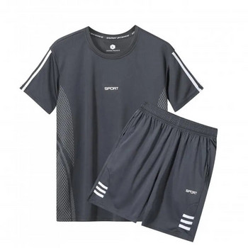 Детско мъжко лятно спортно облекло, фитнес костюм, ежедневен комплект тениска и шорти, дишащо спортно облекло от две части