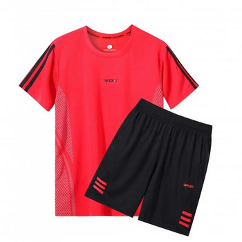 Детско мъжко лятно спортно облекло, фитнес костюм, ежедневен комплект тениска и шорти, дишащо спортно облекло от две части