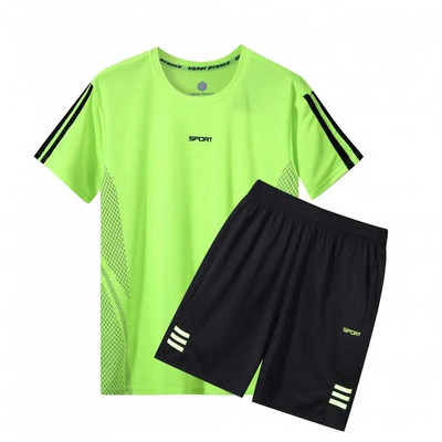 Детско мъжко лятно спортно облекло, фитнес костюм, ежедневен комплект тениска и шорти, дишащо спортно облекло от две части