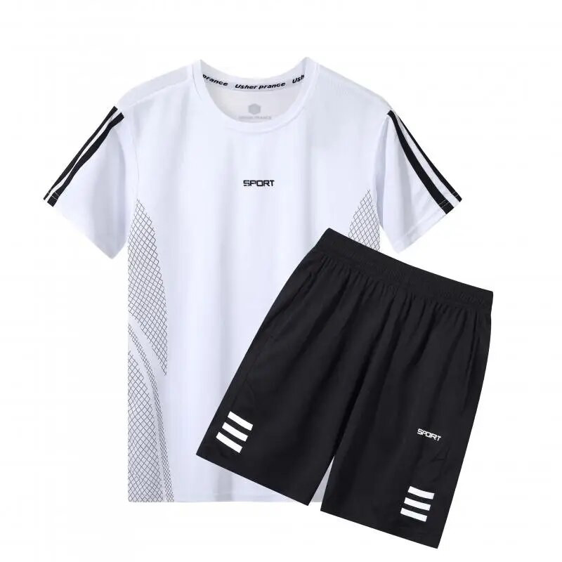 Детско мъжко лятно спортно облекло, фитнес костюм, ежедневен комплект тениска и шорти, дишащо спортно облекло от две части