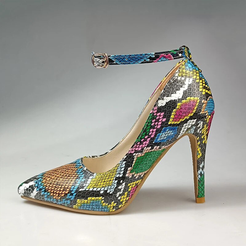 Aphixta 7 см 10 см 12 см токчета с катарама Дамски помпи с остри пръсти Лачени обувки с високи токчета Офис помпи Супер голям размер 33-50