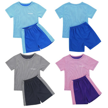 Спортен костюм за деца, момичета, момчета, дишащ мрежест анцуг, тениска с къси ръкави и къси панталони, комплект бързосъхнещи спортни дрехи за упражнения