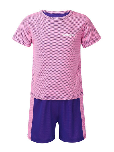 Спортен костюм за деца, момичета, момчета, дишащ мрежест анцуг, тениска с къси ръкави и къси панталони, комплект бързосъхнещи спортни дрехи за упражнения