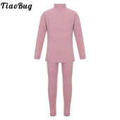 Унисекс Деца Момичета Момчета Едноцветно спално облекло Термо бельо Комплект Топли салони Тениска с дълъг ръкав и клин