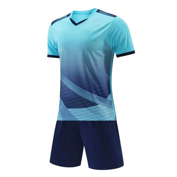 2023 Παιδικά αγόρια, κορίτσια, αθλητική φόρμα ποδοσφαίρου, ομοιόμορφη ντεγκραντέ, κοντομάνικη μπλούζα με λαιμόκοψη V με κοντό μανίκι με κορδόνι για σορτς