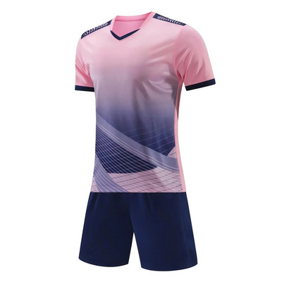 2023 Детски, момчета, момичета, спортен костюм, футболна униформа, градиентен цвят, тениска с V-образно деколте, къси ръкави и шнурове, шорти, тренировъчно облекло