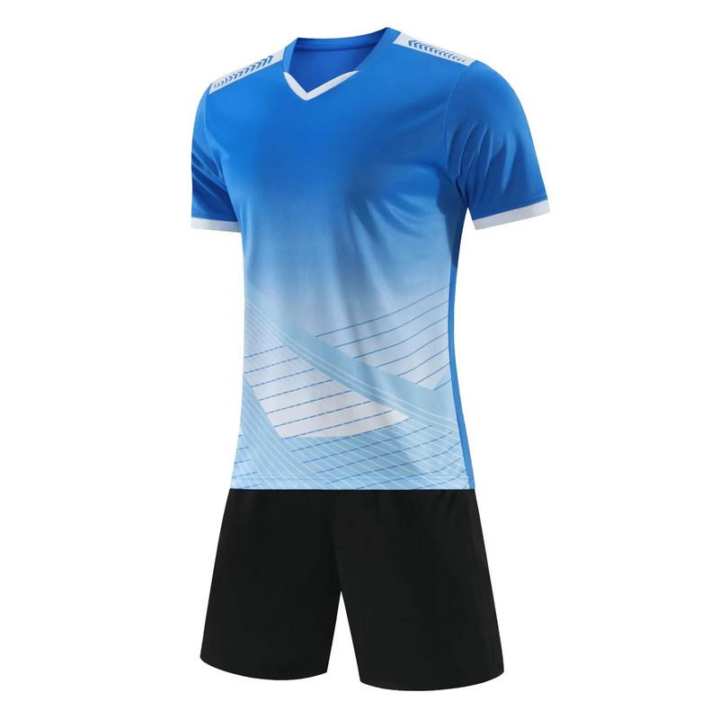 2023 Детски, момчета, момичета, спортен костюм, футболна униформа, градиентен цвят, тениска с V-образно деколте, къси ръкави и шнурове, шорти, тренировъчно облекло