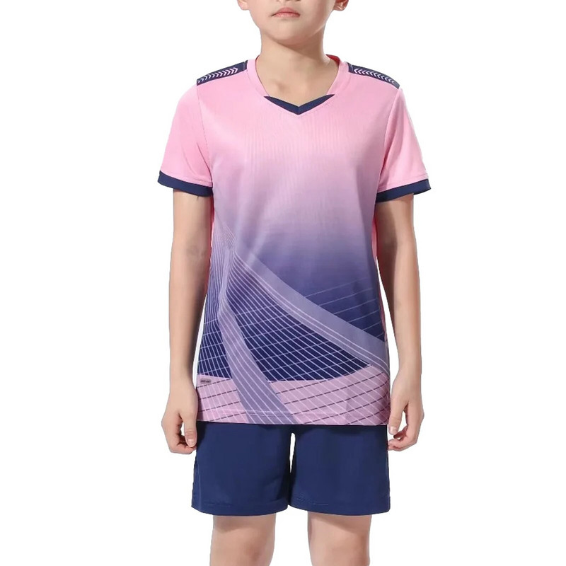 2023 Детски, момчета, момичета, спортен костюм, футболна униформа, градиентен цвят, тениска с V-образно деколте, къси ръкави и шнурове, шорти, тренировъчно облекло